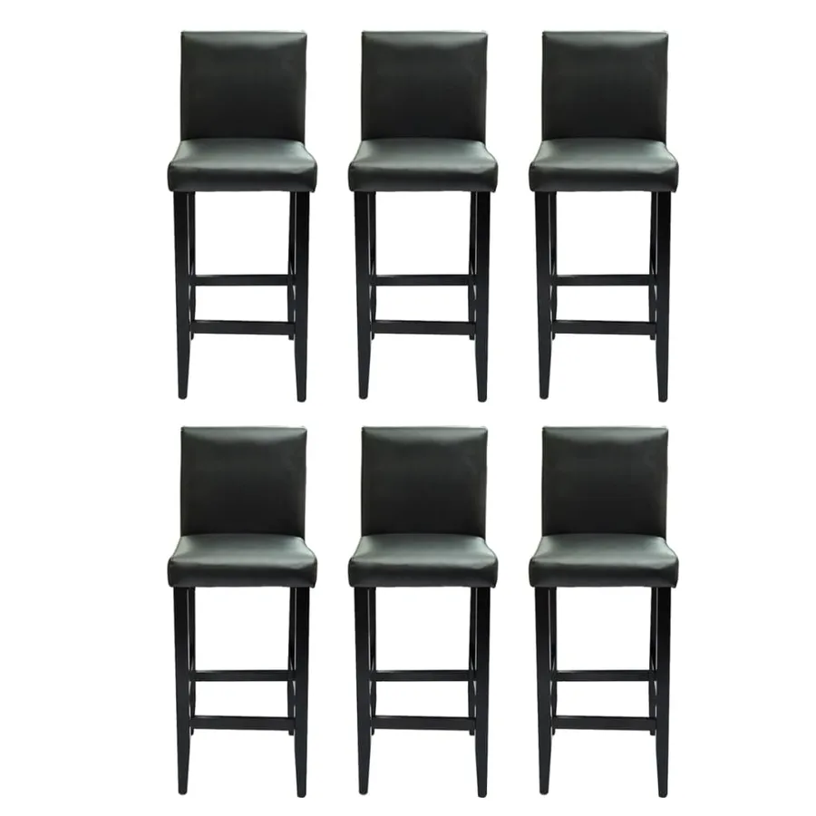 Tabourets de bar lot de 6 noir similicuir - 2
