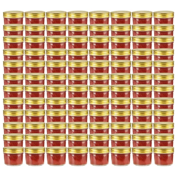 Pots à confiture avec couvercle doré 96 pcs Verre 110 ml