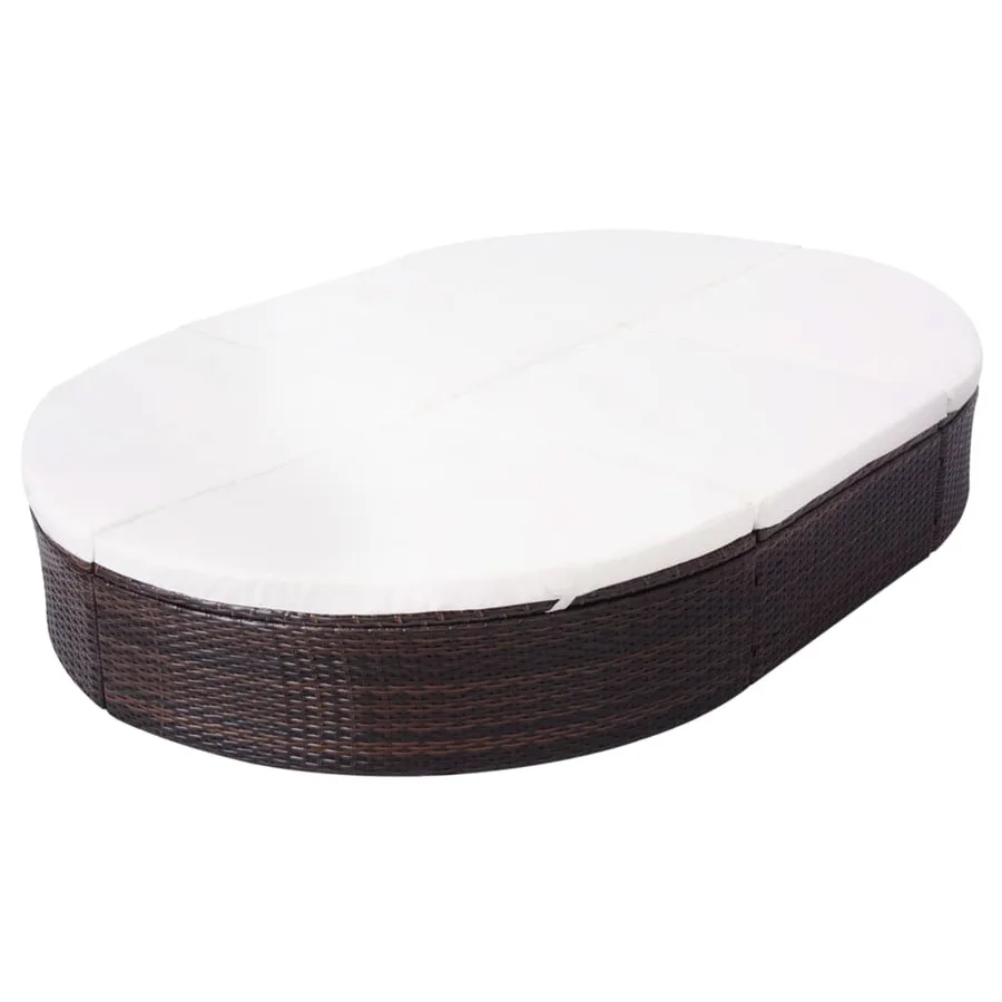 Lit de repos d'extérieur avec coussin Résine tressée Marron - 5