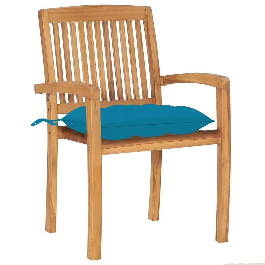 Chaises de jardin empilables avec coussins lot de 6 Teck solide - 3