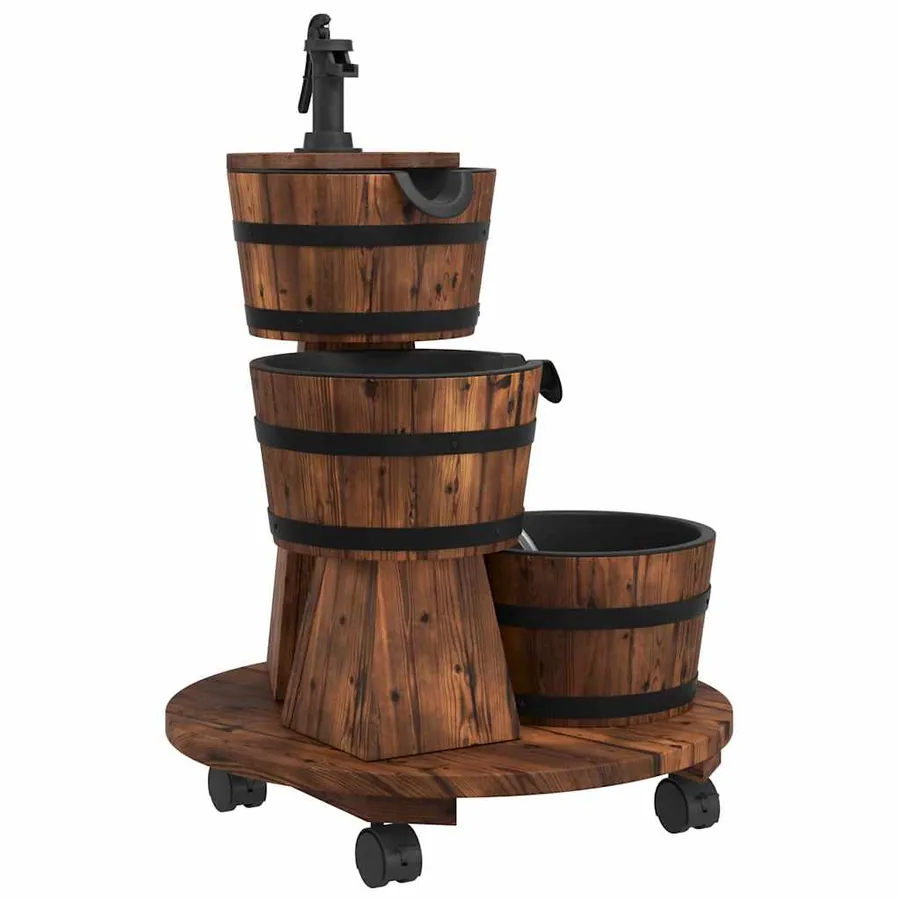 Fontaine à eau sur roues pompe 55x55x80 cm bois de sapin massif - 2