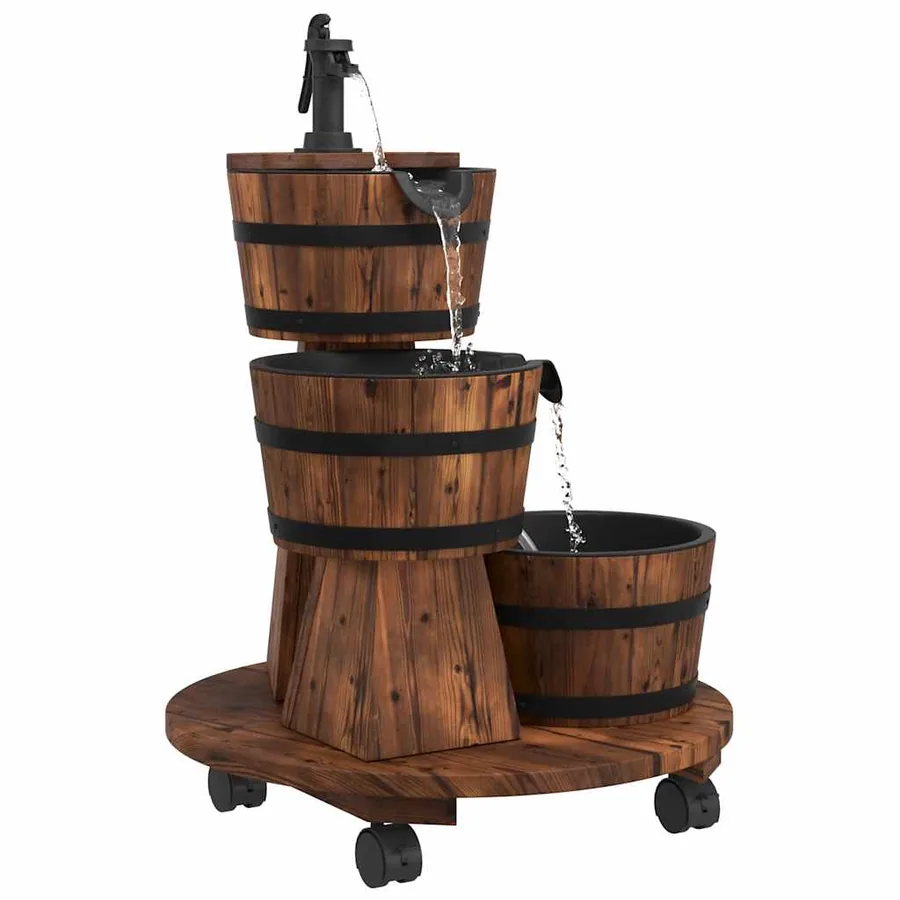 Fontaine à eau sur roues pompe 55x55x80 cm bois de sapin massif - 3