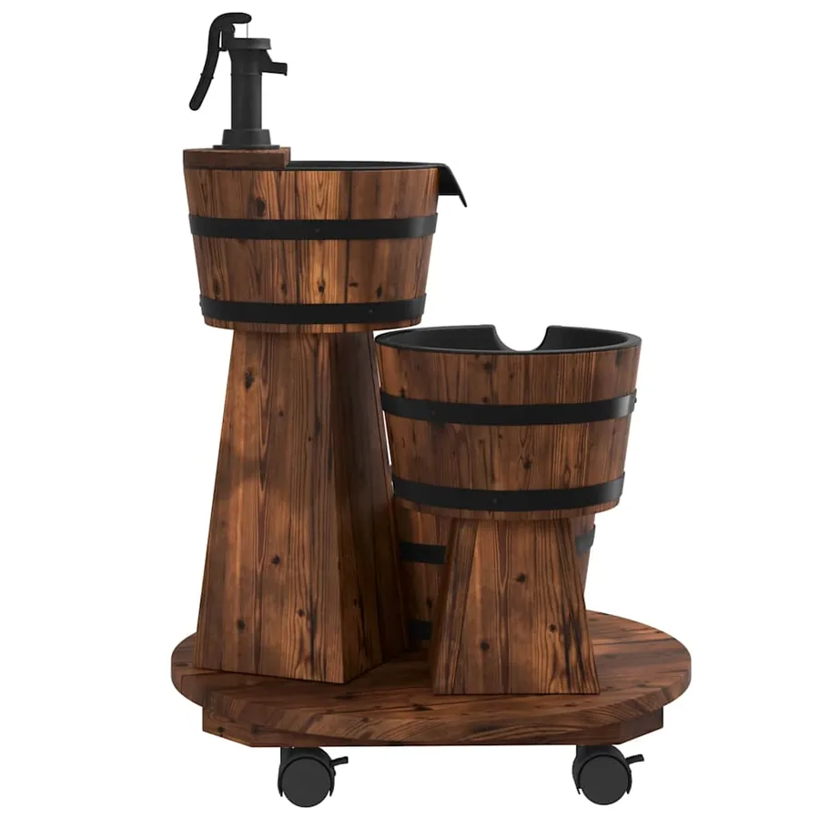 Fontaine à eau sur roues pompe 55x55x80 cm bois de sapin massif - 5