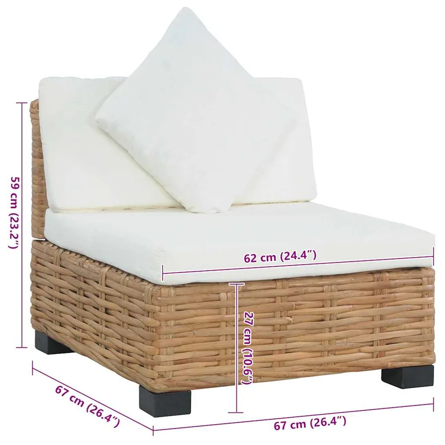 Canapé sans accoudoirs avec coussins Rotin naturel - 8