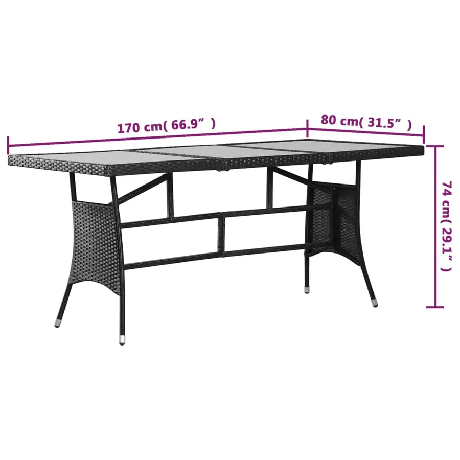 Table de jardin noir 170x80x74 cm résine tressée - 6