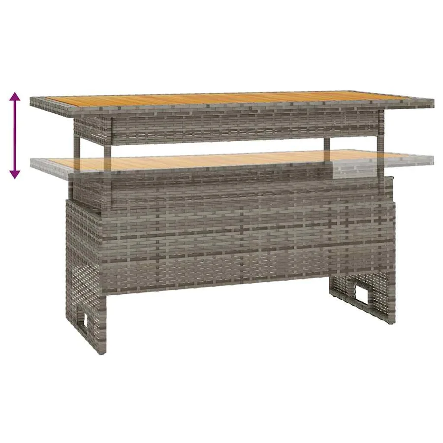 Table de jardin gris 100x50x43/63 cm acacia et résine tressée - 5
