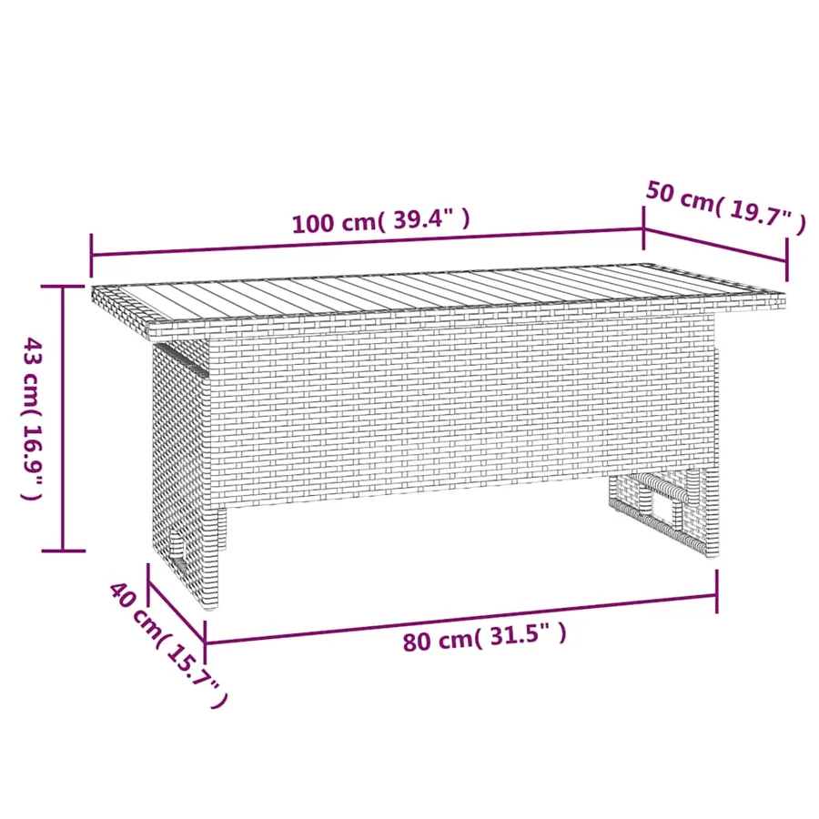 Table de jardin gris 100x50x43/63 cm acacia et résine tressée - 7