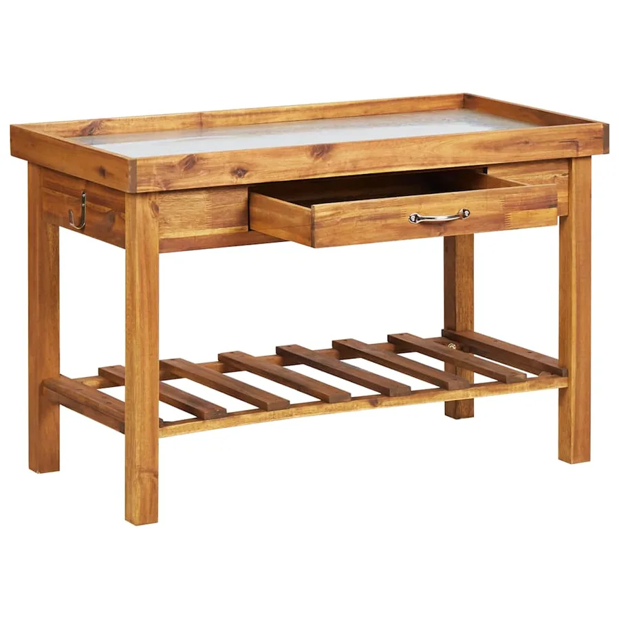 Table de jardin avec dessus en zinc Bois solide d'acacia - 3