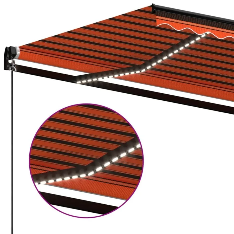 Auvent manuel rétractable avec LED 400x300 cm Orange et marron - 5