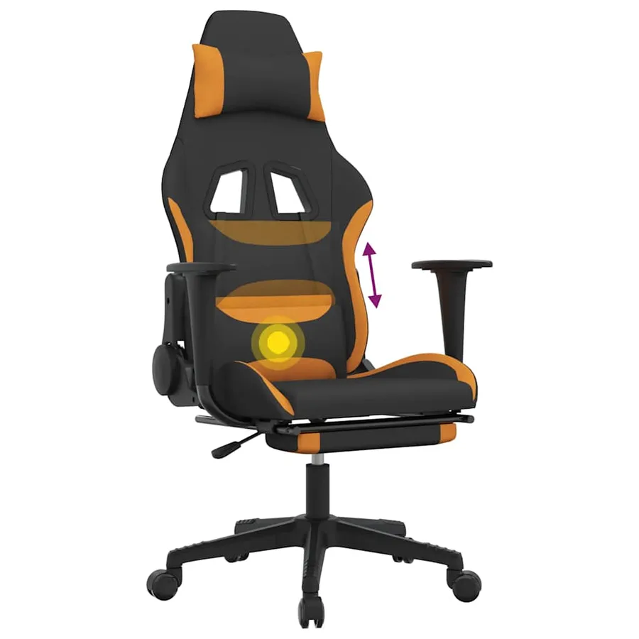 Chaise de jeu de massage avec repose-pied Noir et orange Tissu - 12