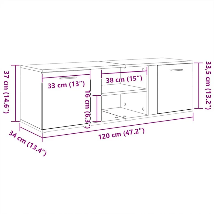 Meuble TV chêne fumé 120x34x37 cm bois d'ingénierie - 9