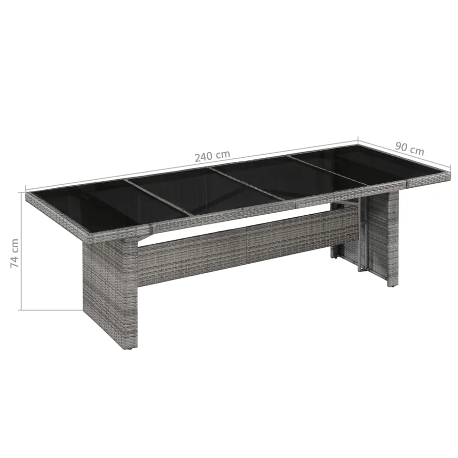 Table de jardin 240x90x74 cm Résine tressée et verre - 3