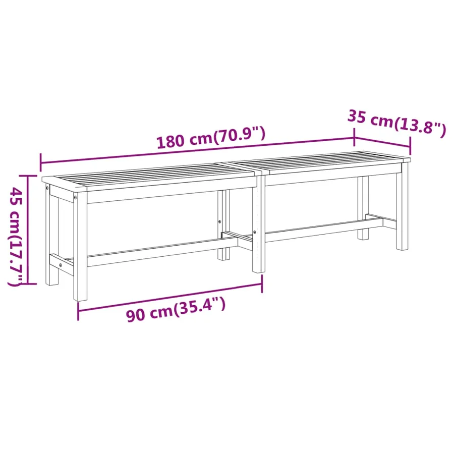 Banc de jardin 180x35x45 cm bois massif d'acacia - 7