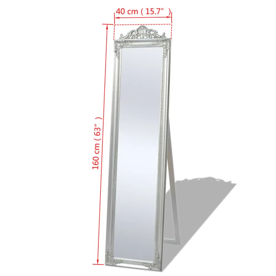Miroir sur pied Style baroque 160x40 cm Argenté - 7