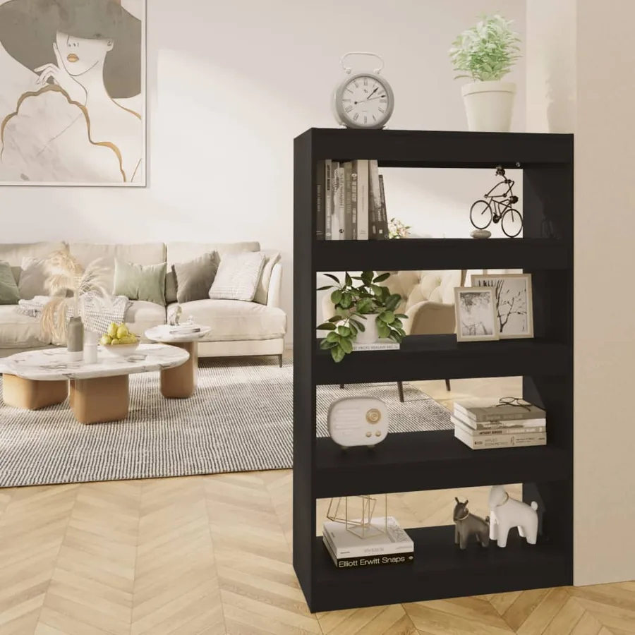 Bibliothèque/Séparateur de pièce Noir Bois d'ingénierie