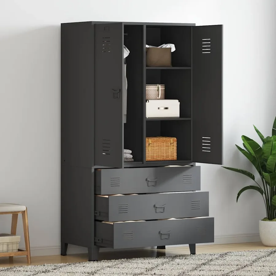 Garde-robe industrielle Anthracite 90x50x180 cm Métal