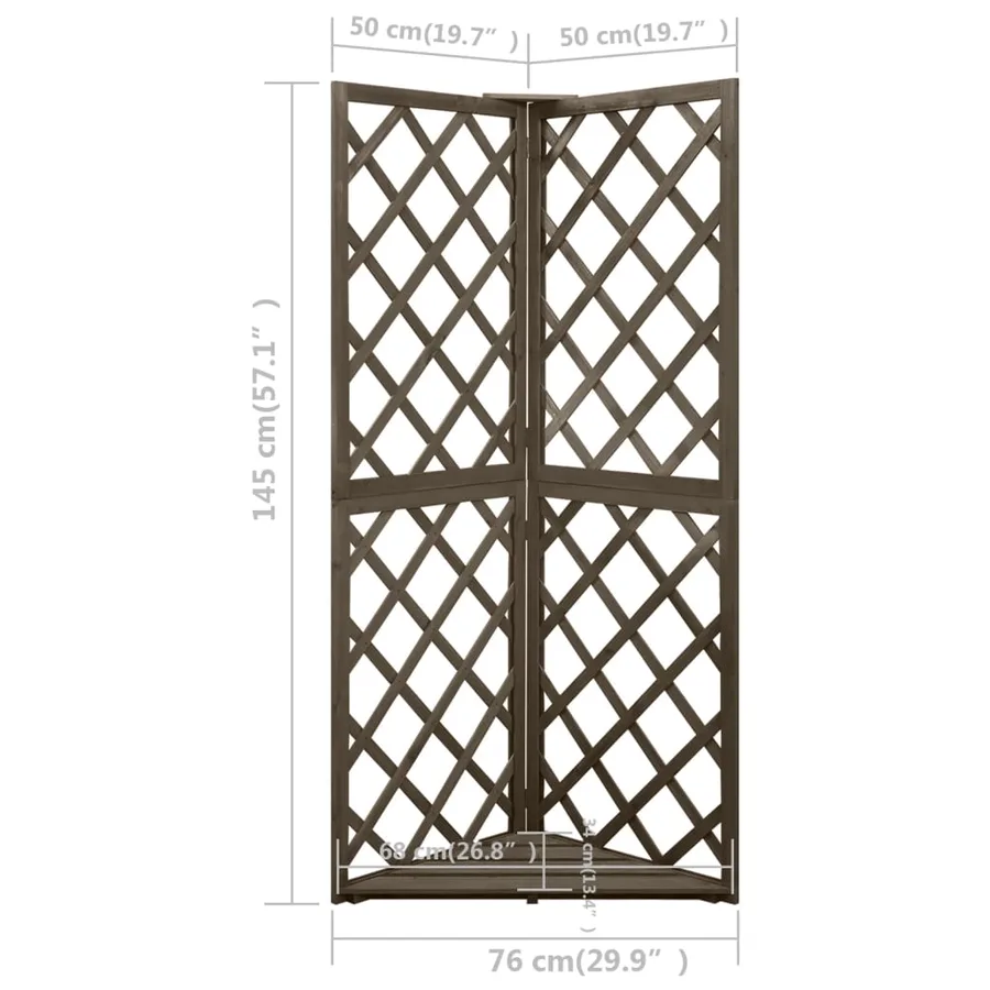 Treillis d'angle Gris 50x50x145 cm Bois de sapin massif - 7