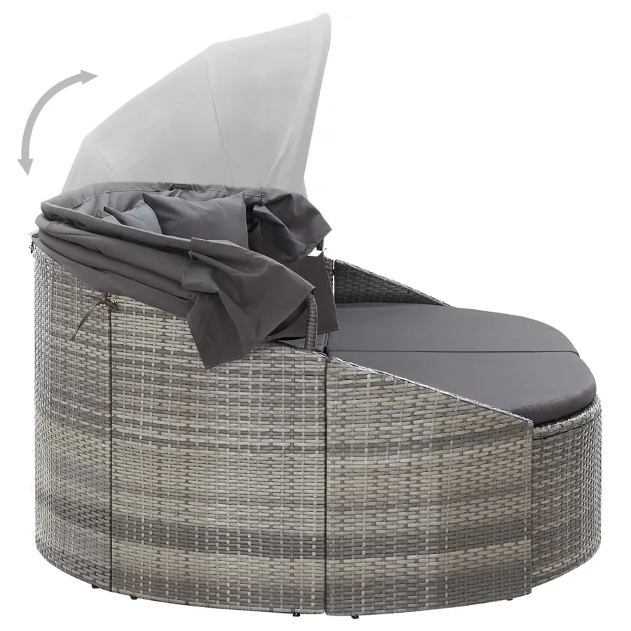 Chaise longue d'extérieur avec auvent Résine tressée Gris - 5