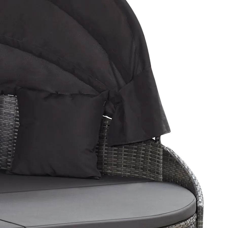Chaise longue d'extérieur avec auvent Résine tressée Gris - 6