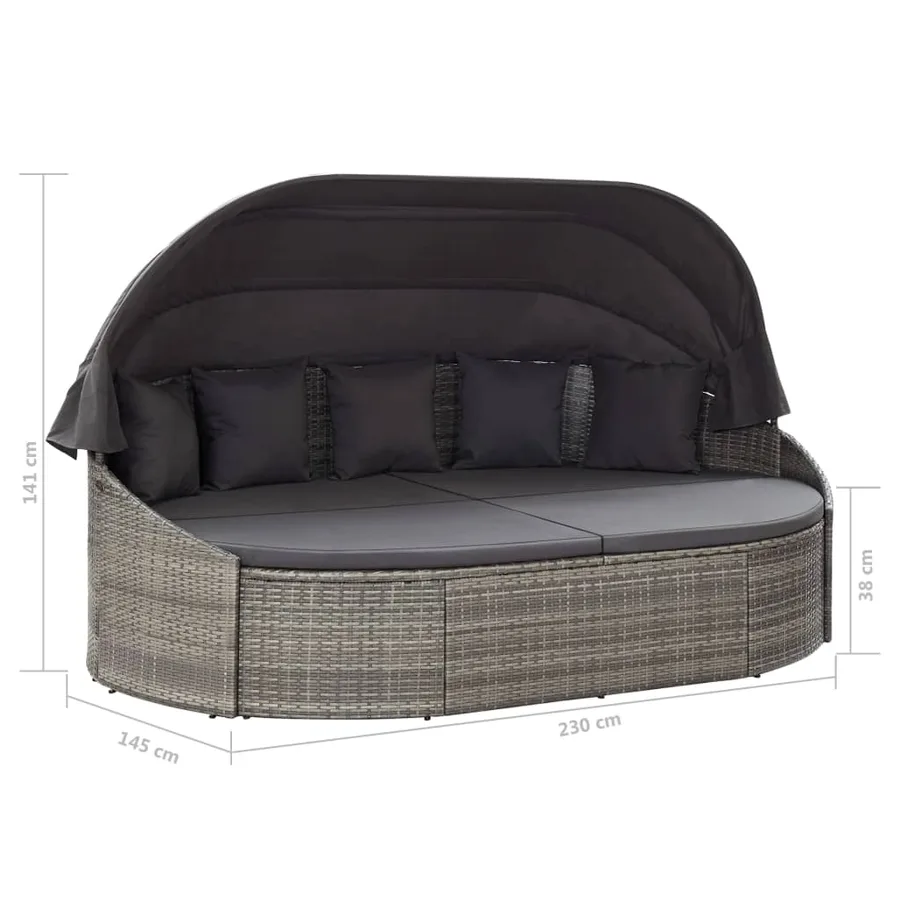 Chaise longue d'extérieur avec auvent Résine tressée Gris - 9