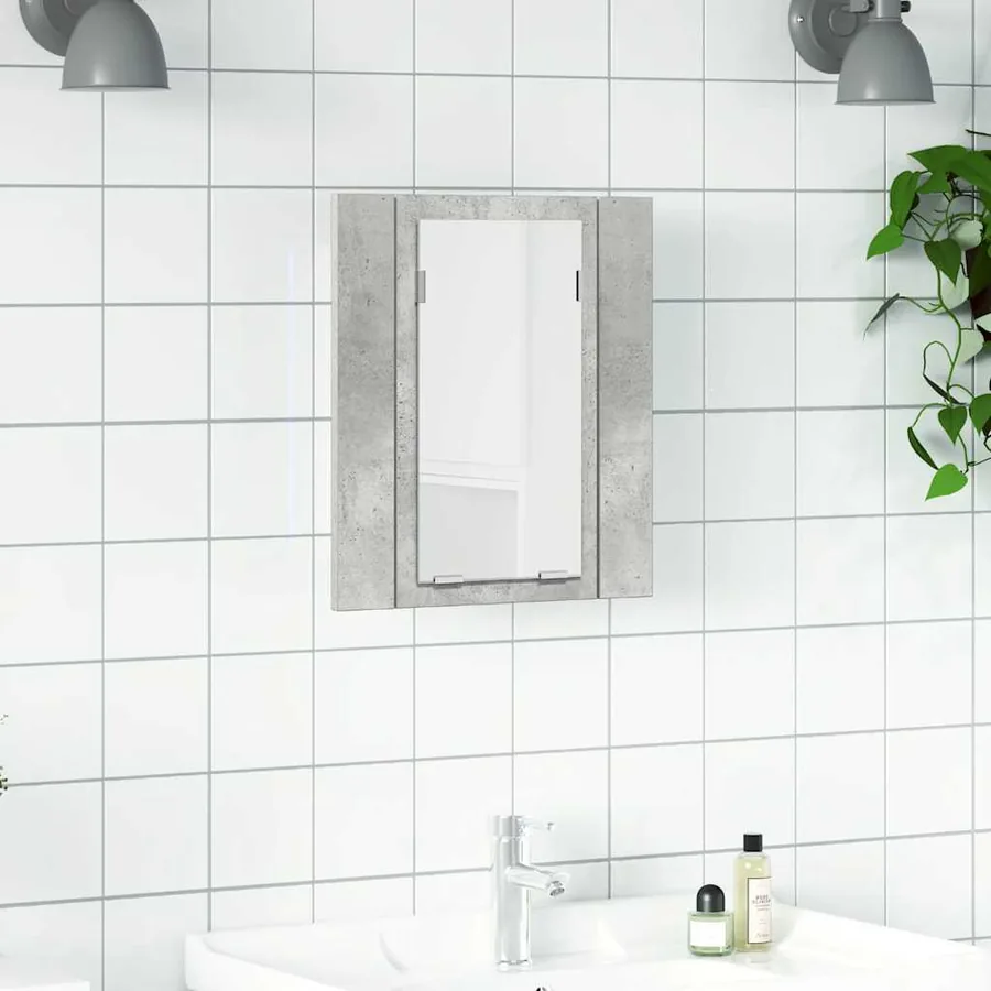 Armoire de salle de bain à miroir LED Gris béton Acrylique