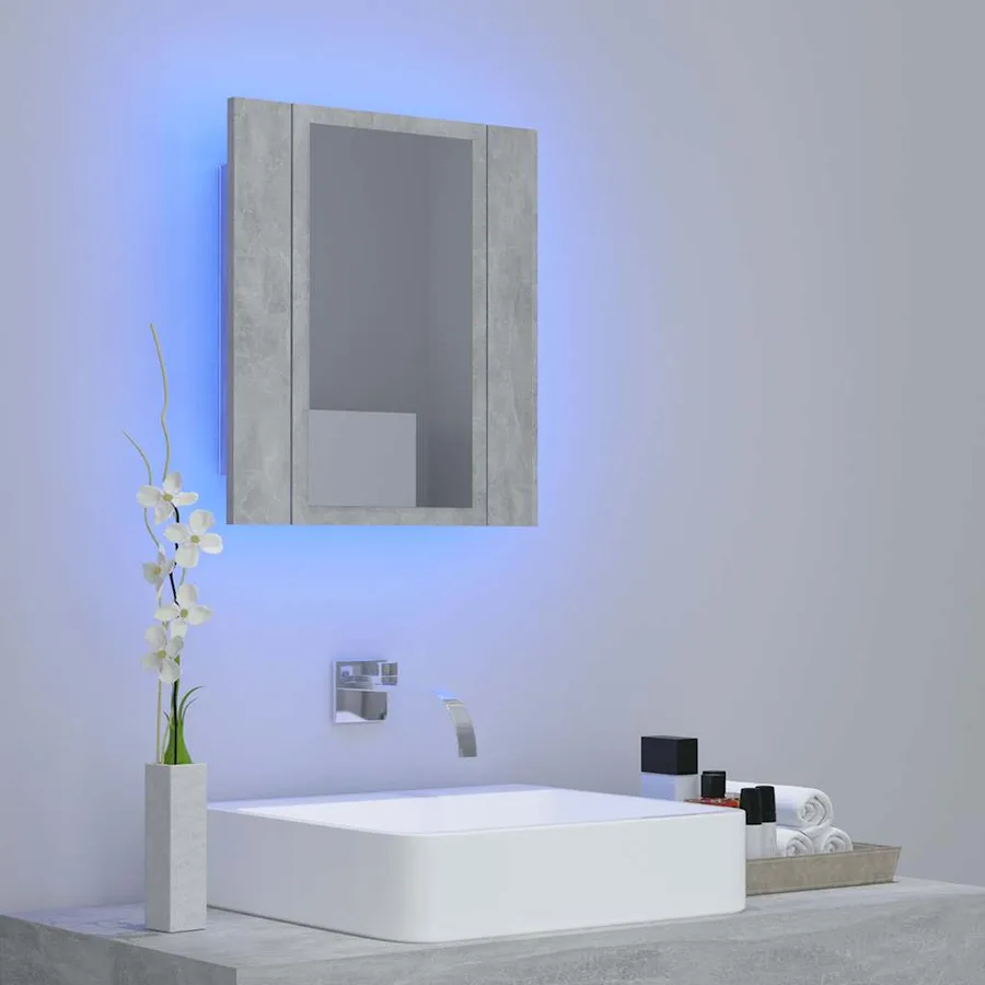 Armoire de salle de bain à miroir LED Gris béton Acrylique - 3