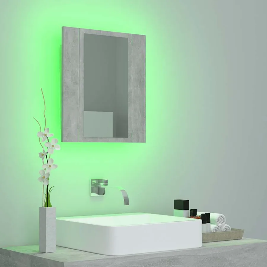 Armoire de salle de bain à miroir LED Gris béton Acrylique - 4