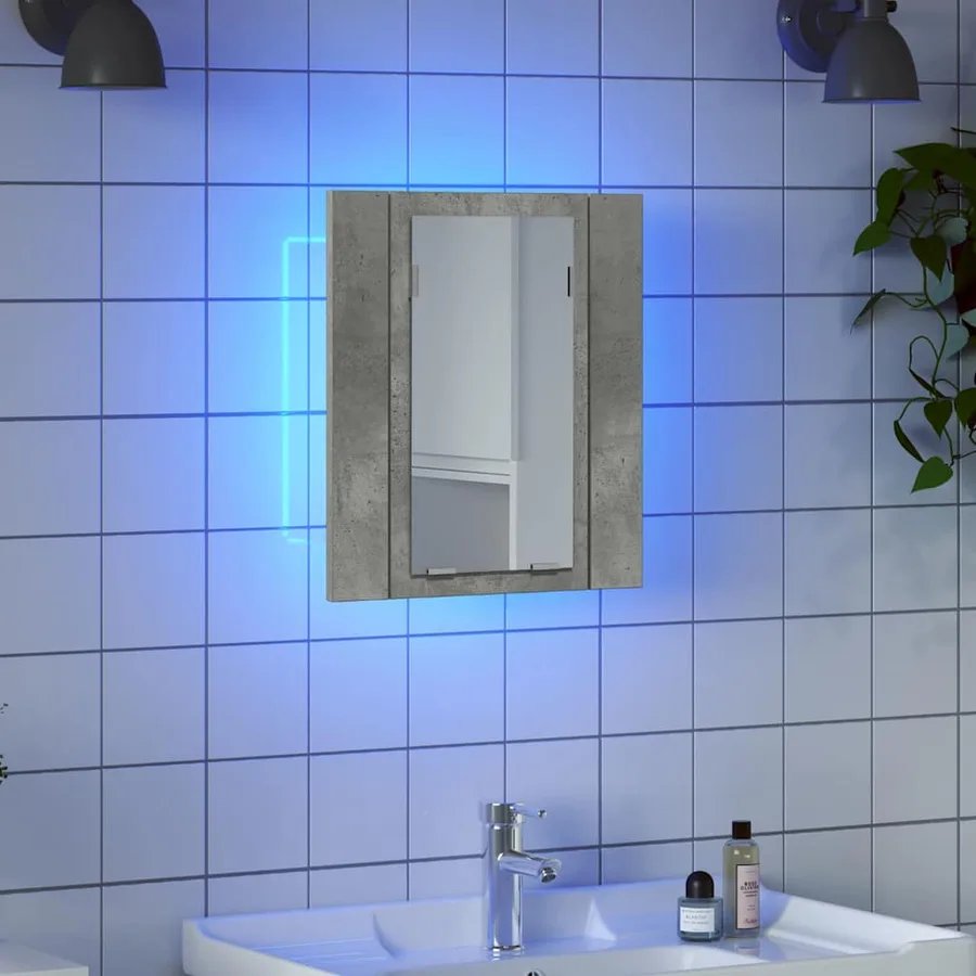 Armoire de salle de bain à miroir LED Gris béton Acrylique - 6