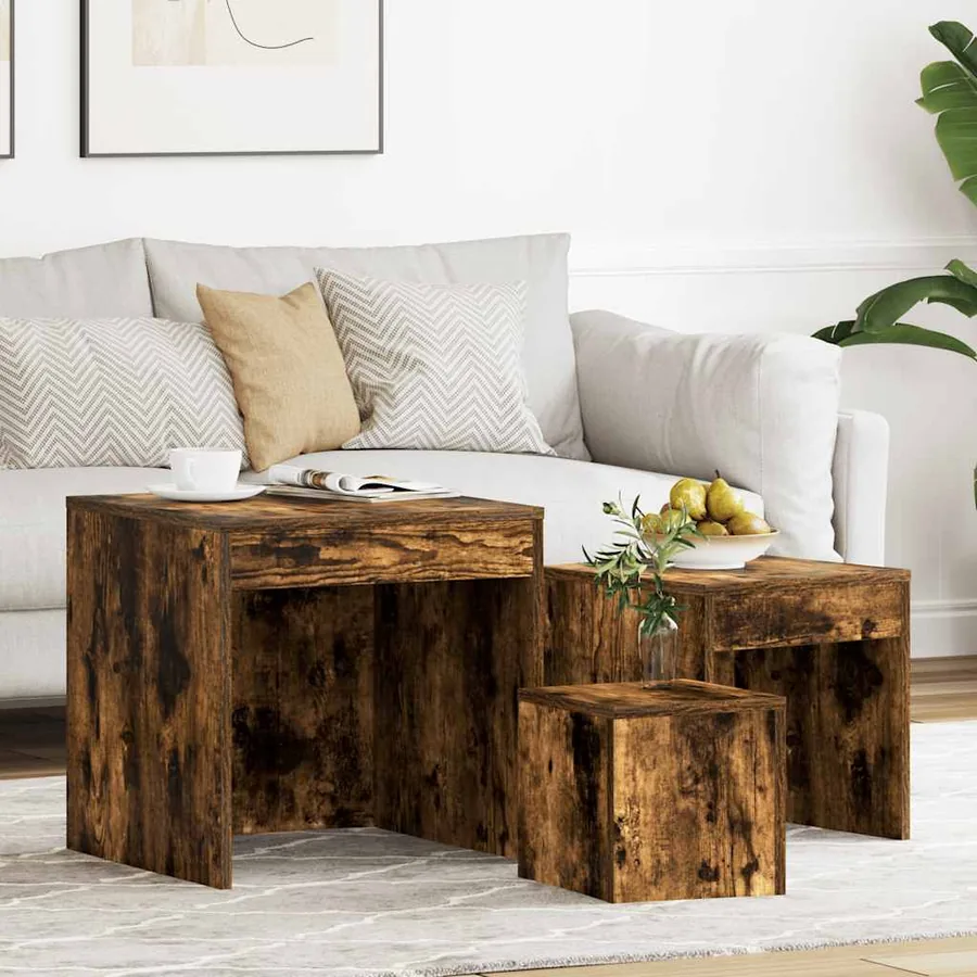 Tables gigognes 3 pcs Chêne fumé Bois d'ingénierie