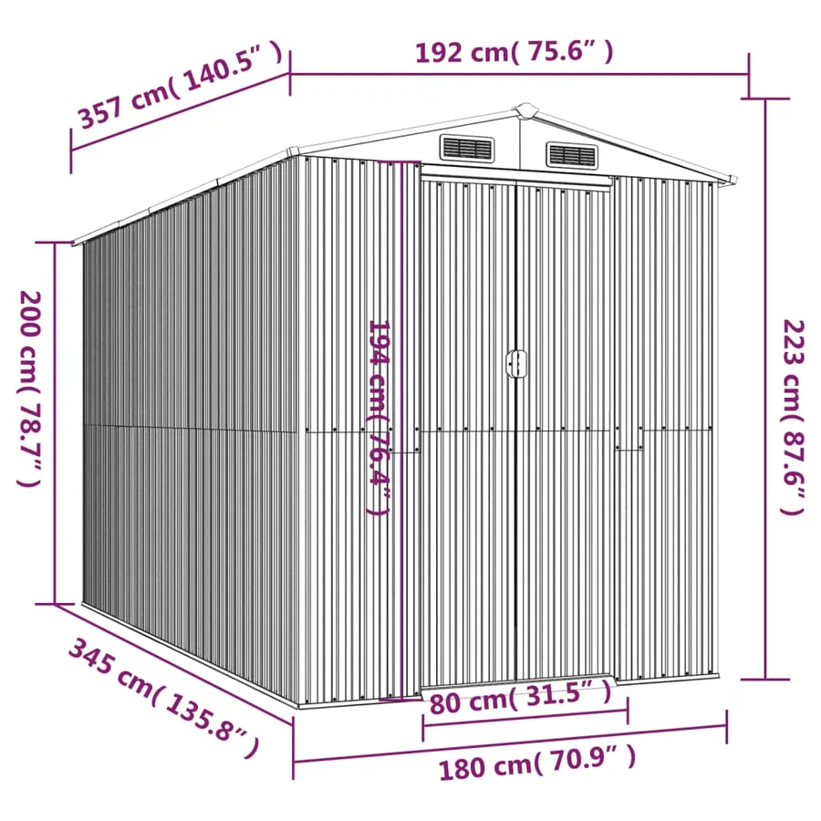 Abri de jardin Marron foncé 192x357x223 cm Métal galvanisé - 8