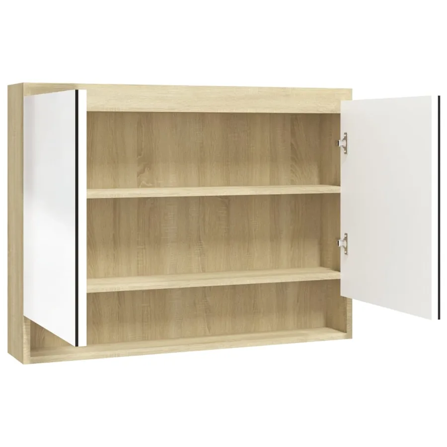 Armoire à miroir de salle de bain 80x15x60cm MDF Blanc et chêne - 2