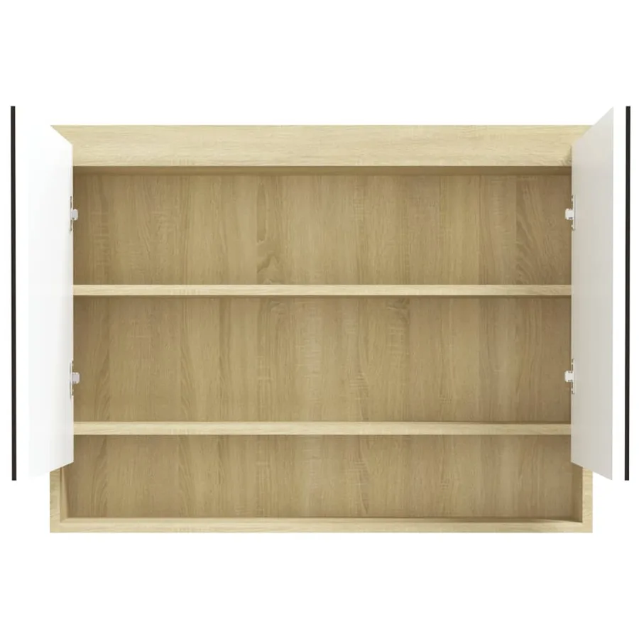 Armoire à miroir de salle de bain 80x15x60cm MDF Blanc et chêne - 3