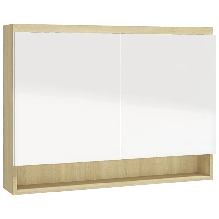 Armoire à miroir de salle de bain 80x15x60cm MDF Blanc et chêne - 4