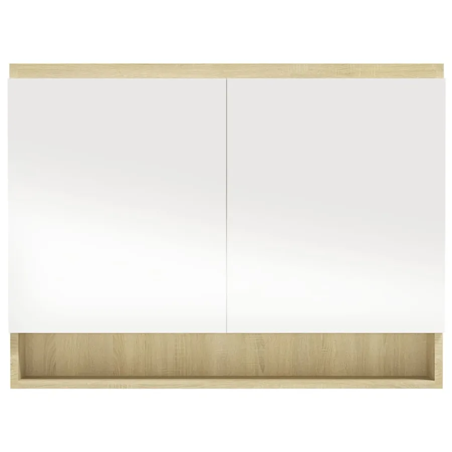 Armoire à miroir de salle de bain 80x15x60cm MDF Blanc et chêne - 5