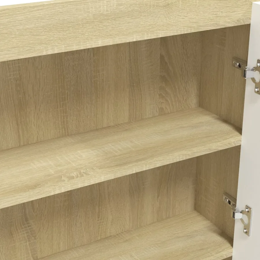 Armoire à miroir de salle de bain 80x15x60cm MDF Blanc et chêne - 7
