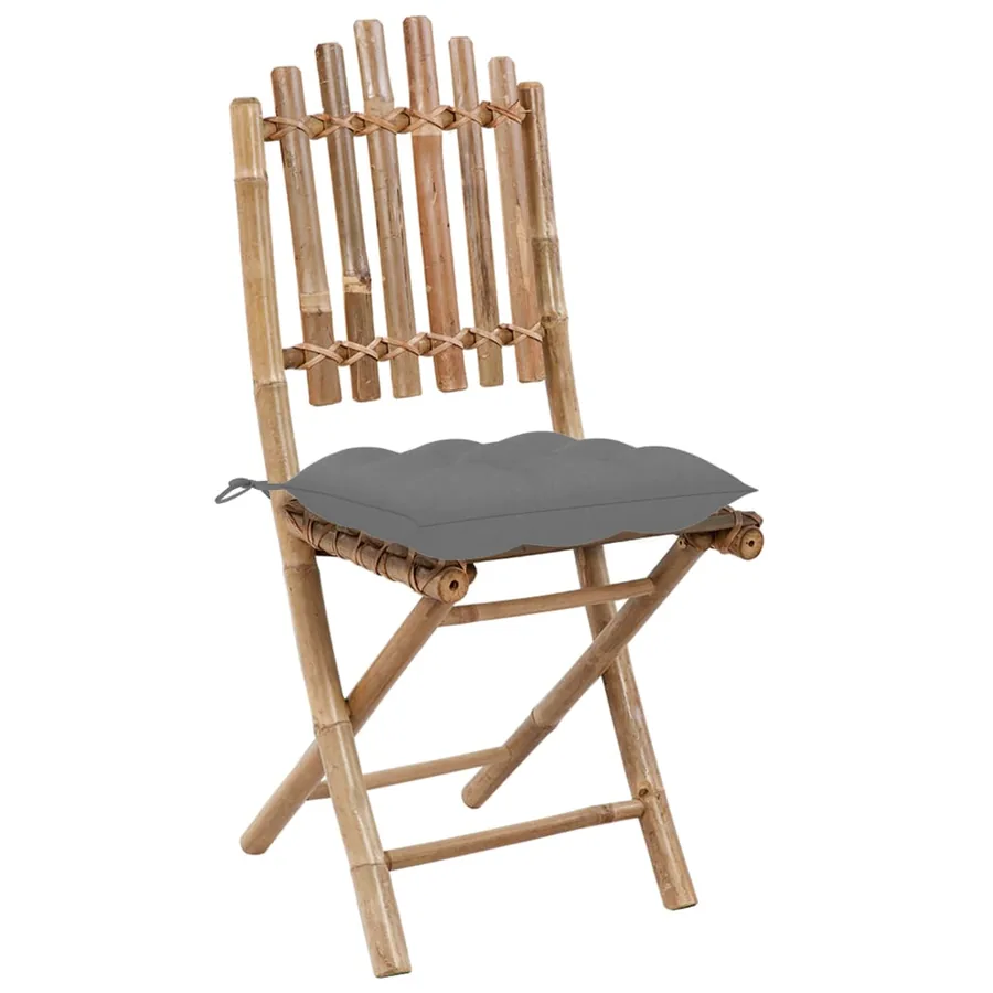 Chaises pliables de jardin lot de 2 avec coussins Bambou - 3