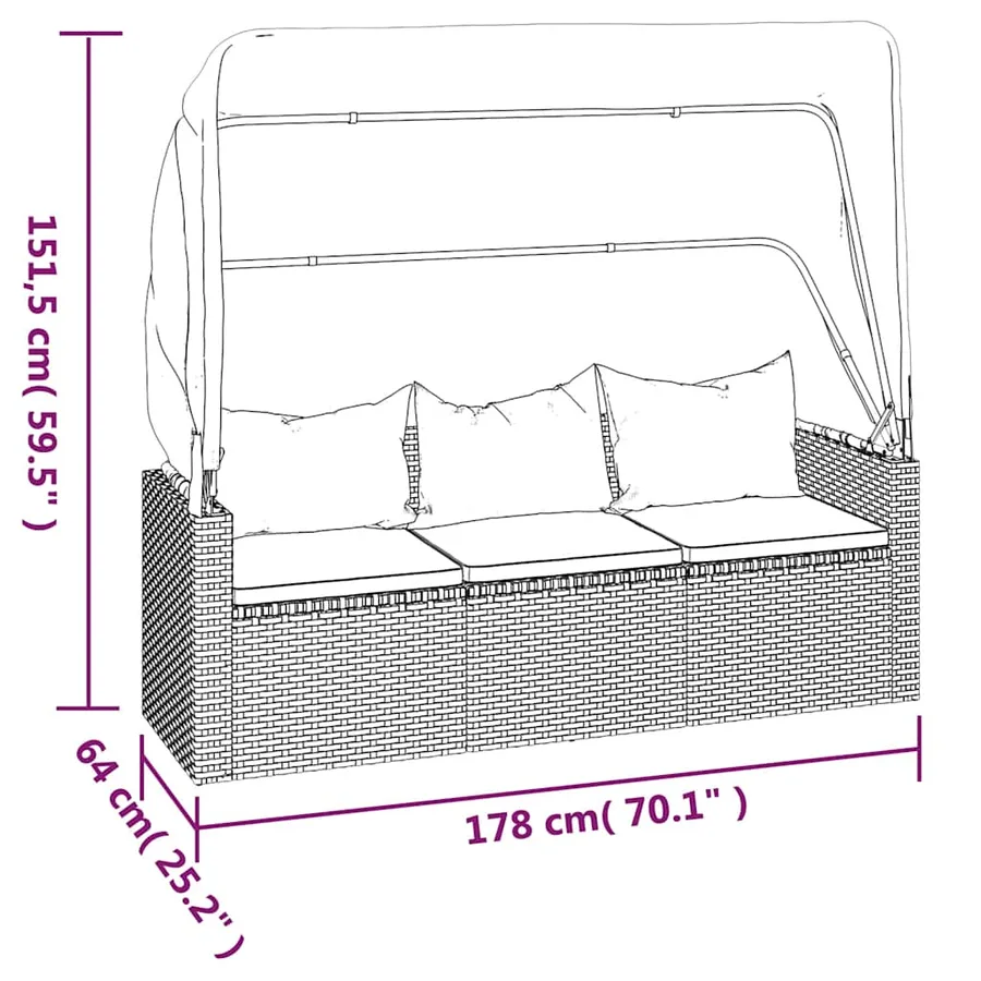 Canapé de jardin 3 places avec toit et repose-pieds Gris - 9