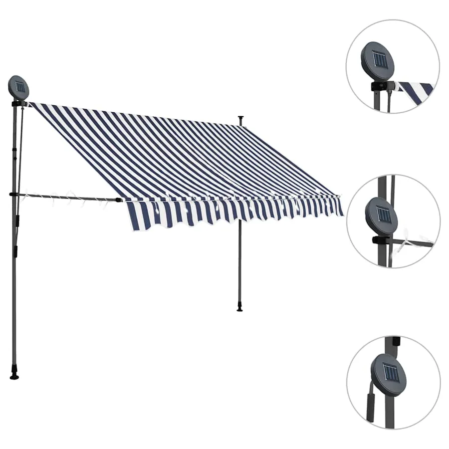 Auvent manuel rétractable avec LED 300 cm Bleu et blanc - 3