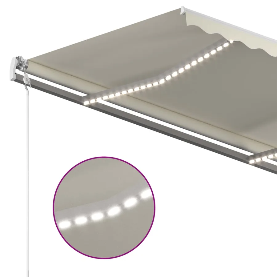 Auvent automatique avec capteur de vent et LED 350x250 cm Crème - 5