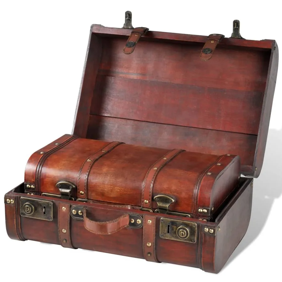 Coffre de rangement vintage Bois Marron 2 pcs - 3