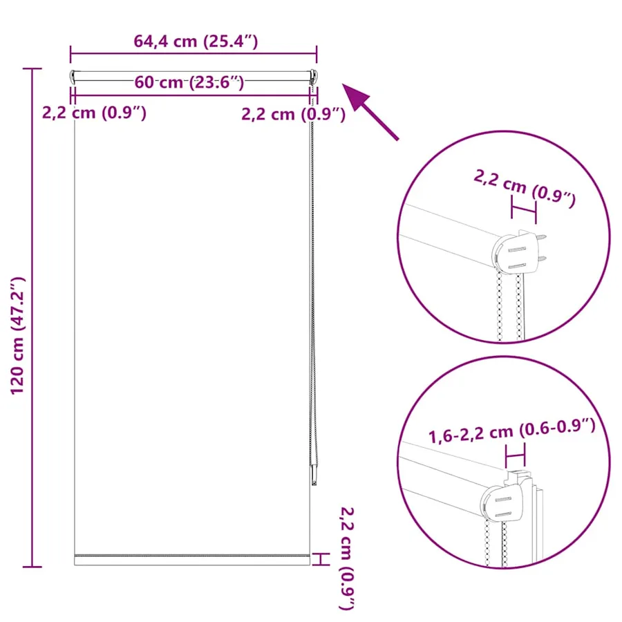 Store enrouleur occultant 64,4 x 120 cm, largeur du tissu 60 cm, couleur café - 18