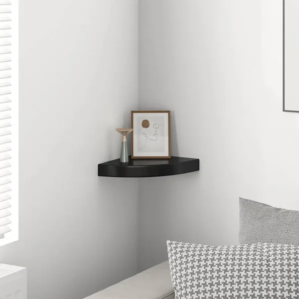 Étagère d'angle flottante noir brillant 25x25x3,8 cm MDF