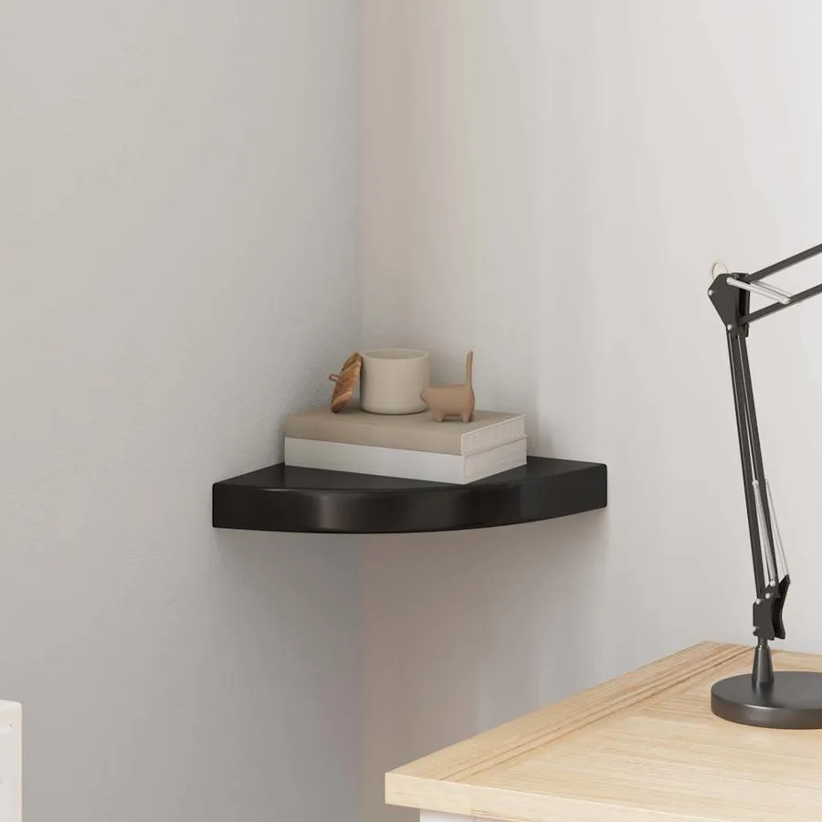 Étagère d'angle flottante noir brillant 25x25x3,8 cm MDF - 3