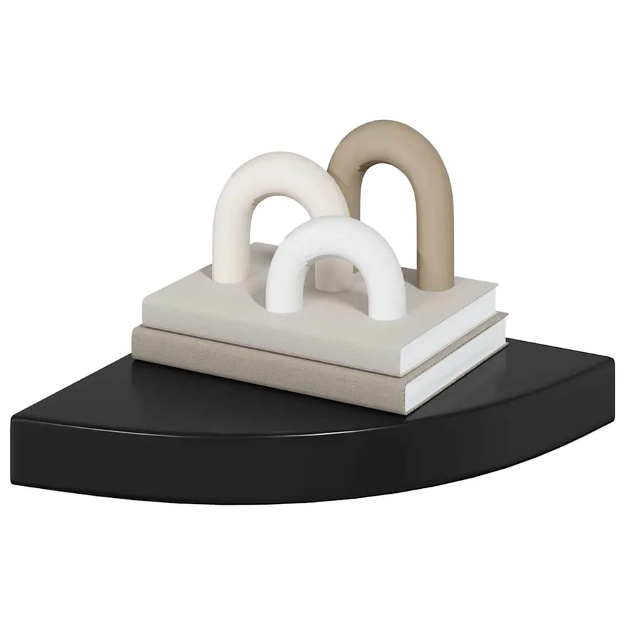 Étagère d'angle flottante noir brillant 25x25x3,8 cm MDF - 4