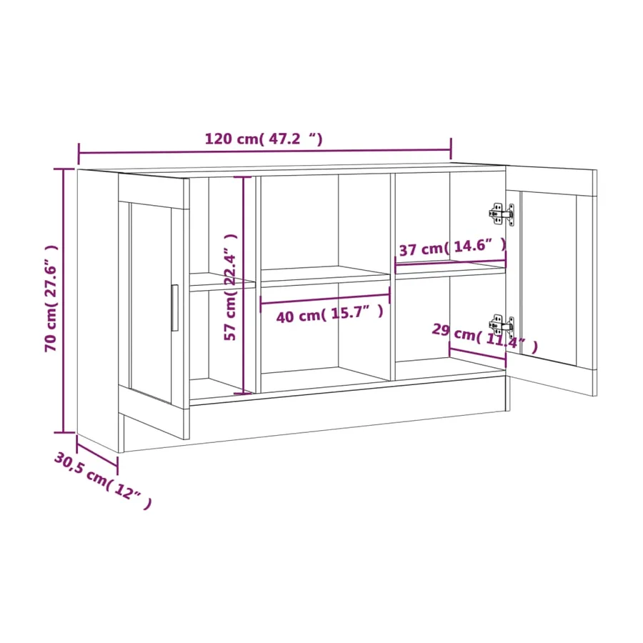 Buffet Sonoma gris 120x30,5x70 cm Bois d'ingénierie - 9