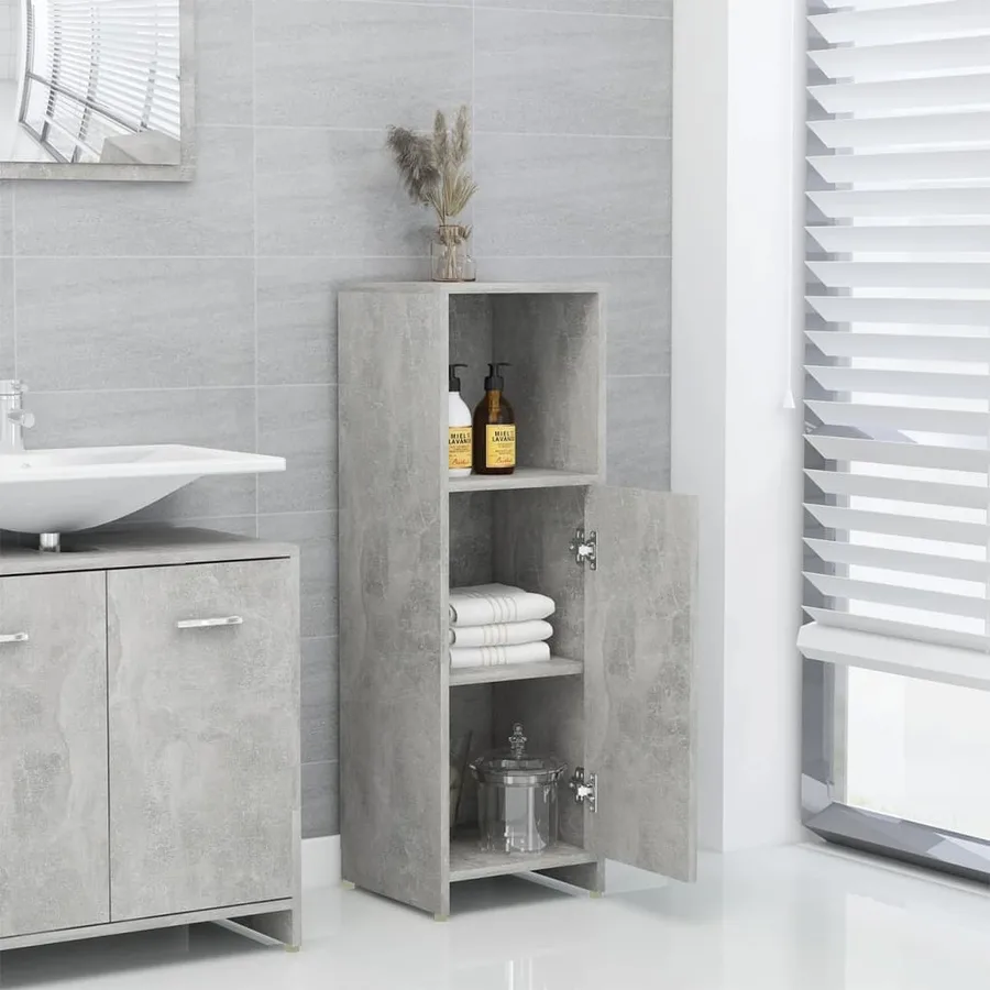 Armoire de salle de bain Gris béton 30x30x95 cm Bois ingénierie - 3