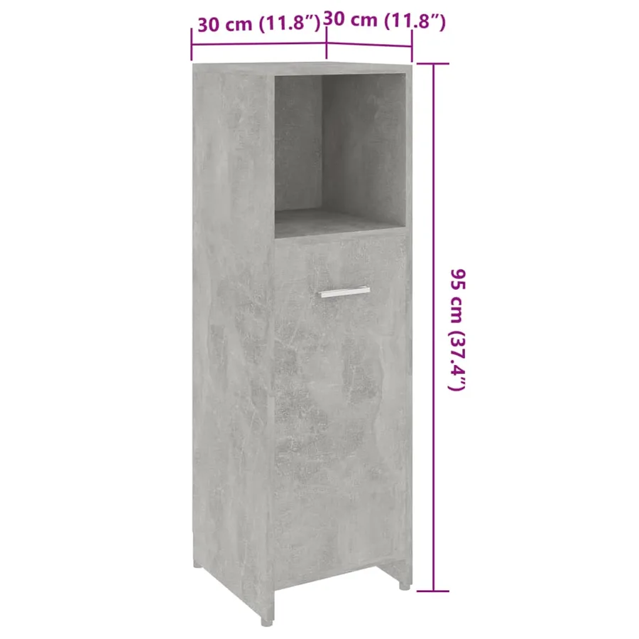 Armoire de salle de bain Gris béton 30x30x95 cm Bois ingénierie - 9