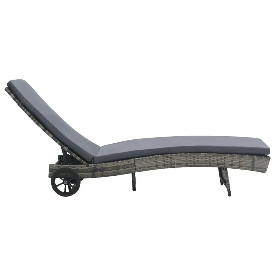 Chaise longue avec roues et coussin Résine tressée Anthracite - 2