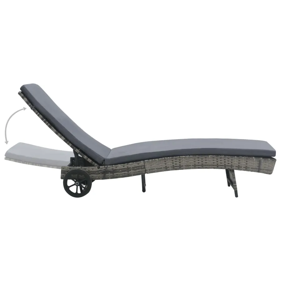 Chaise longue avec roues et coussin Résine tressée Anthracite - 3