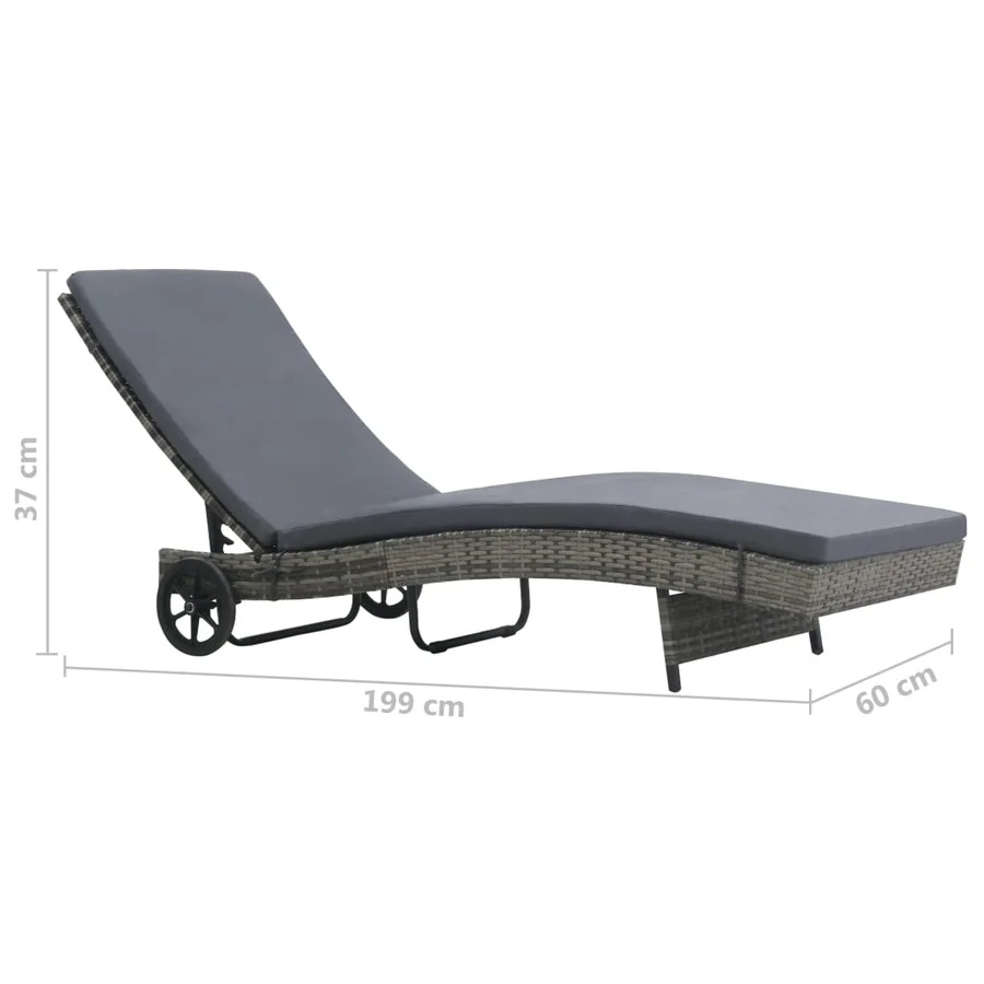 Chaise longue avec roues et coussin Résine tressée Anthracite - 6